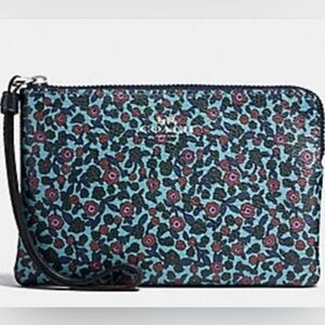 Coach Blue and Red Floral Wristlet